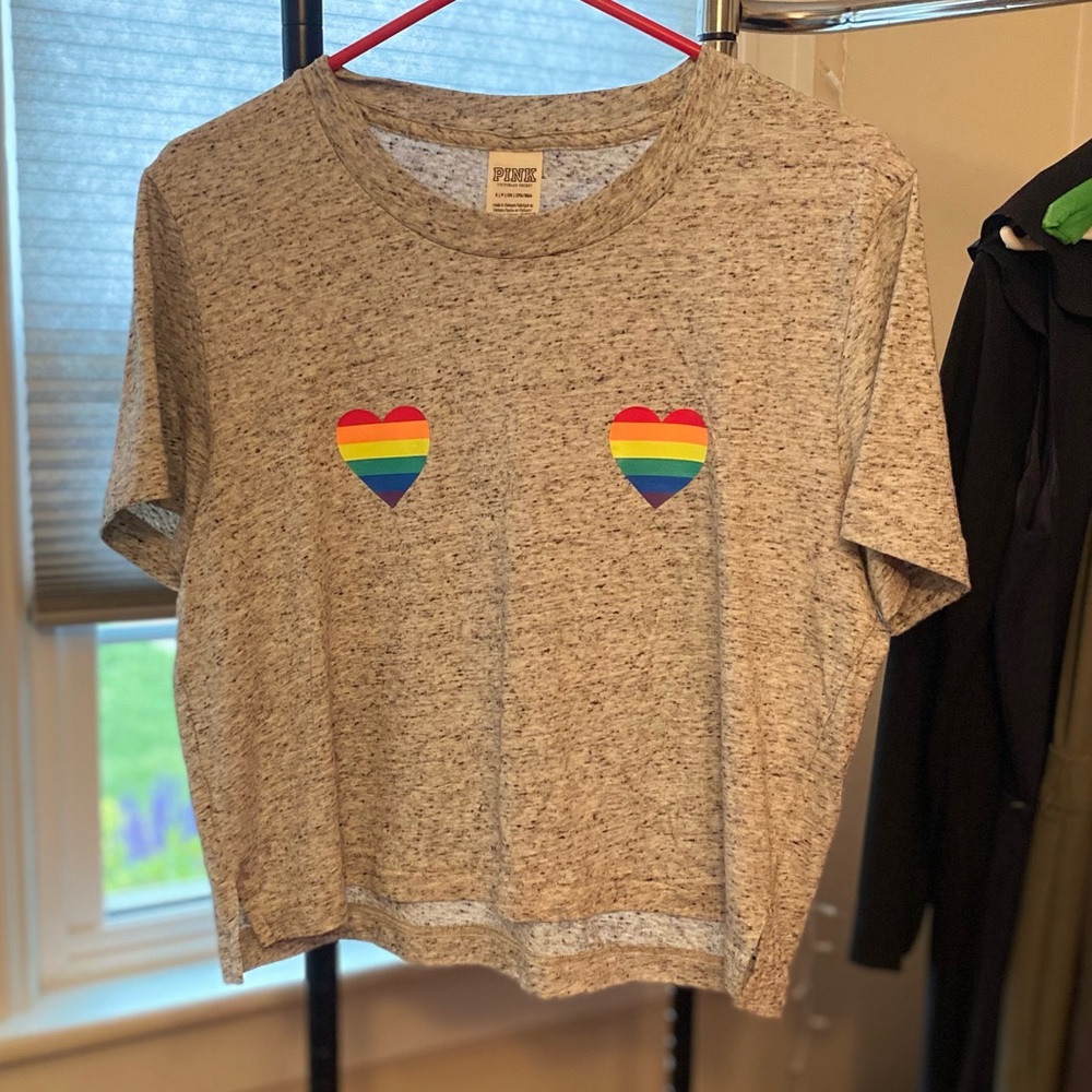 PINK Victoria's Secret Gray “PRIDE” Short Sleeve Tee